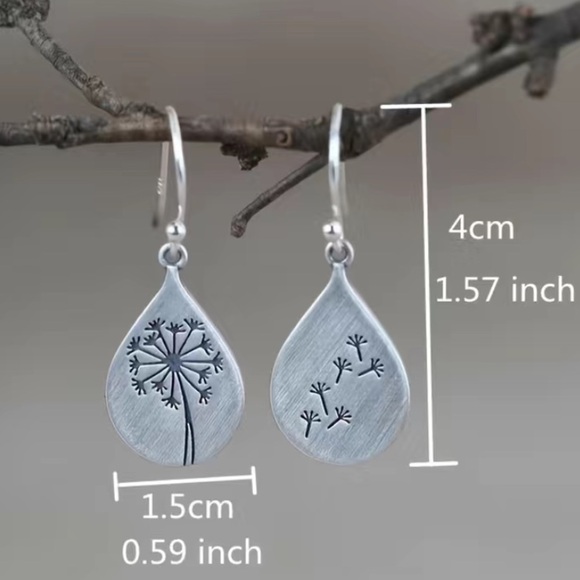 Silver Dandelion Flower Handcarved Textured Seed Earrings - Picture 5 of 7
